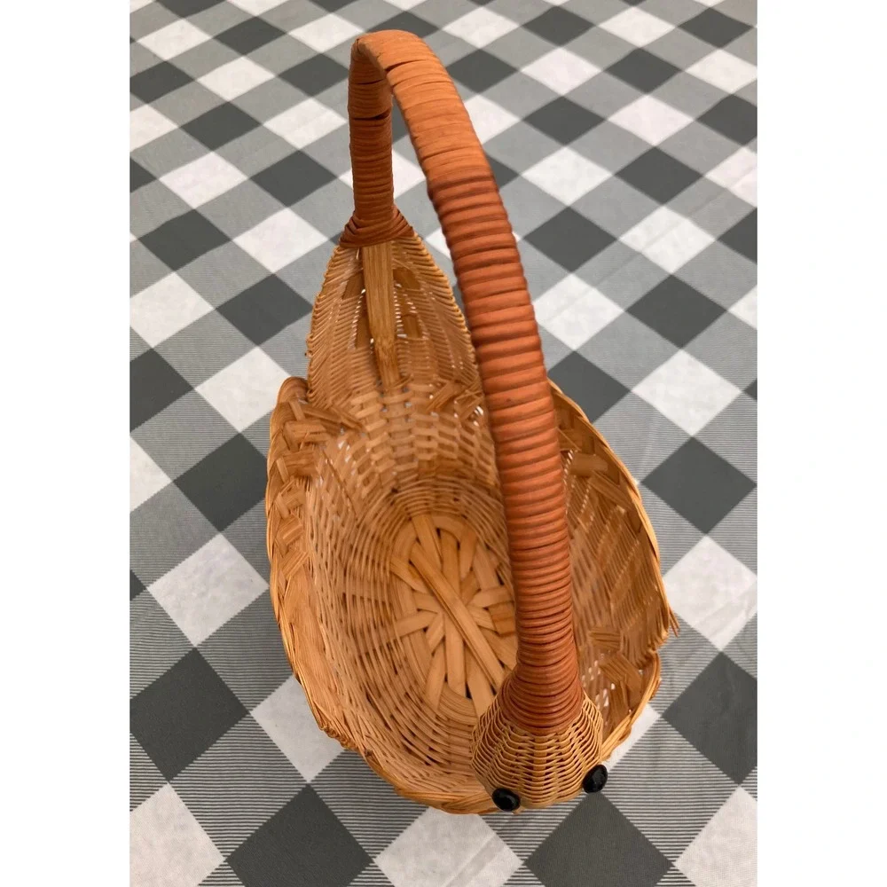 Swan Wicker Basket OS Tan Woven Rattan Decorative Animal Handle